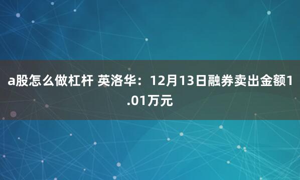 a股怎么做杠杆 英洛华：12月13日融券卖出金额1.01万元