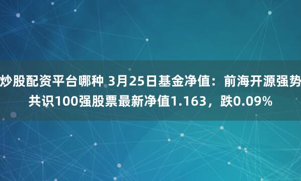 炒股配资平台哪种 3月25日基金净值：前海开源强势共识100强股票最新净值1.163，跌0.09%